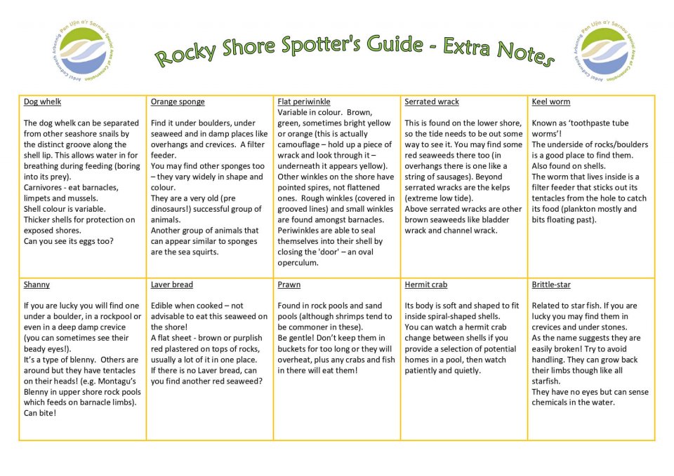 Rocky shore spotter guide extra notes_Eng